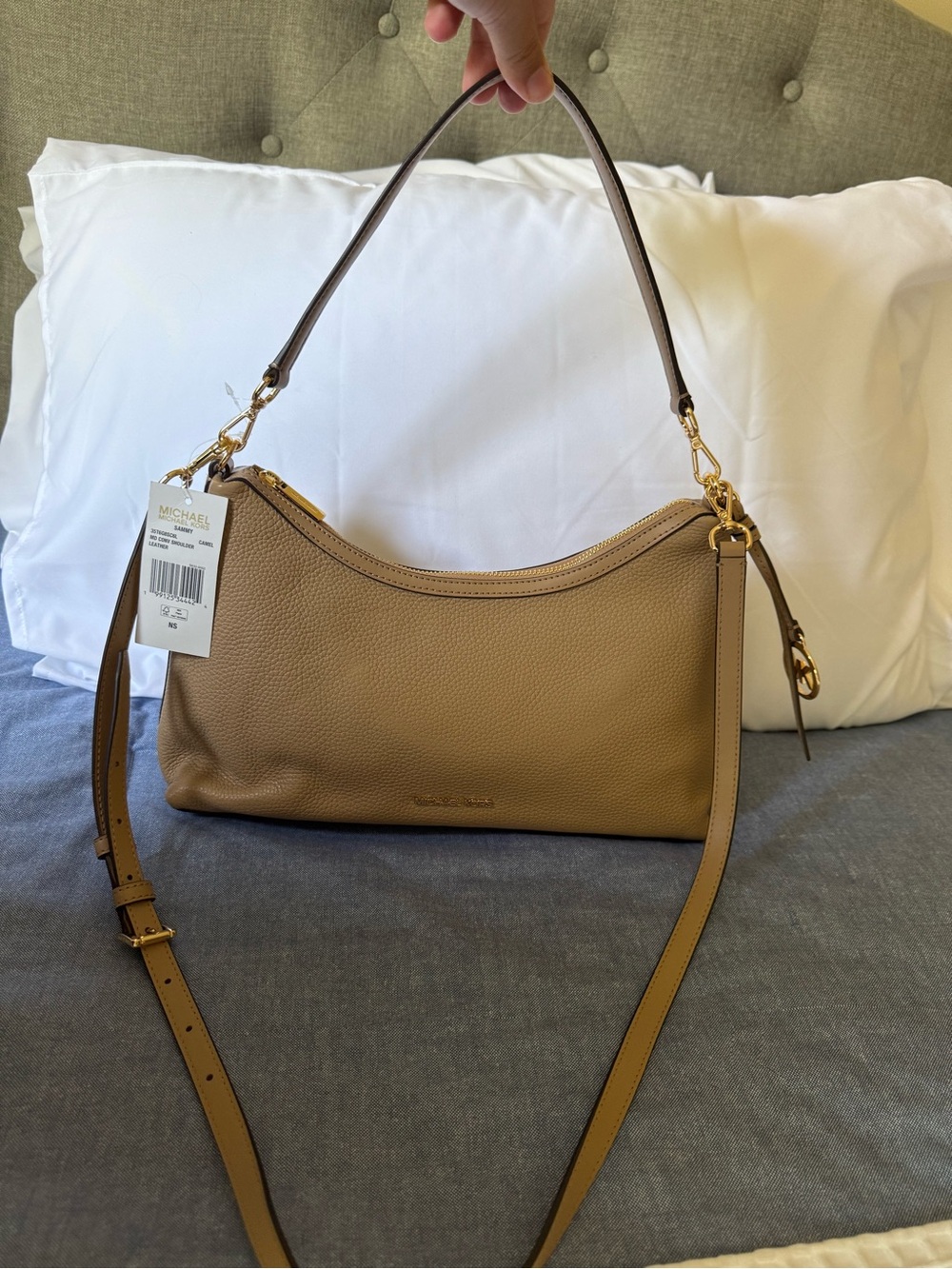 Michael Kors Taupe Pebbled Leather Shoulder Bag with Gold Hardware